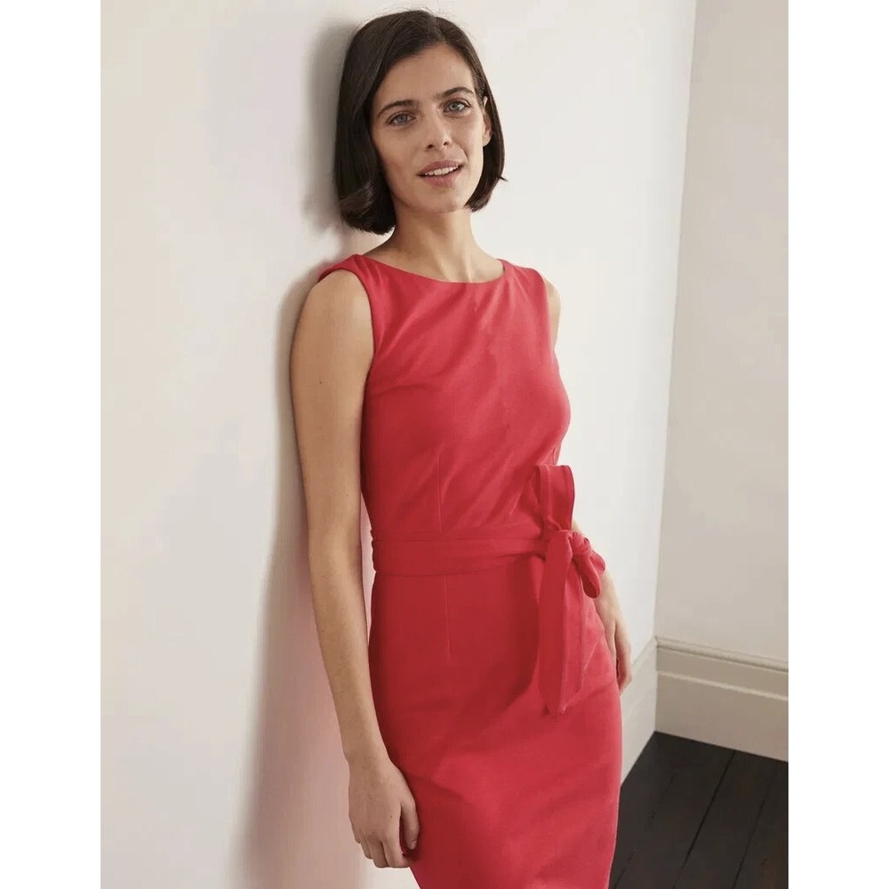 Boden Zeta Ponte Dress W/Tie Belt Pop Peony Red Shift Sheath Sleeveless Size 10 - Picture 6 of 16